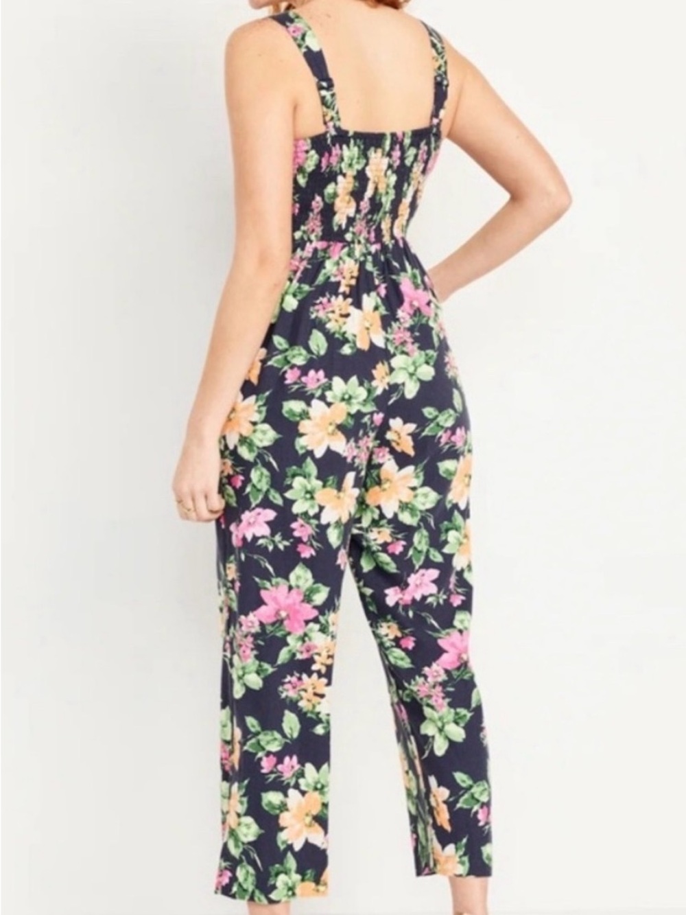Old Navy Cami Jumpsuit Floral Linen Navy Blue XXL - Picture 10 of 12